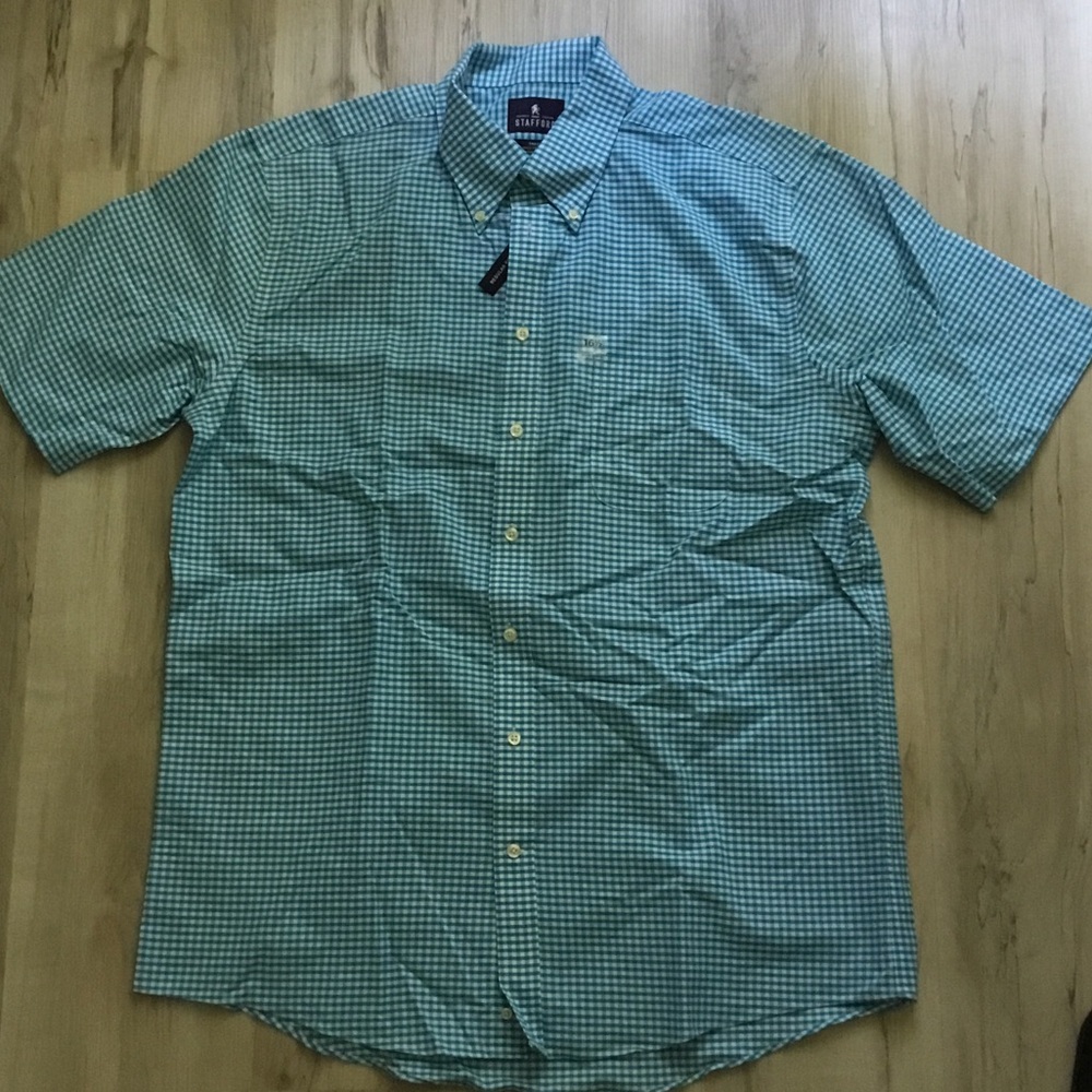 Stanford Teal Checkered Short Sleeve Shirt